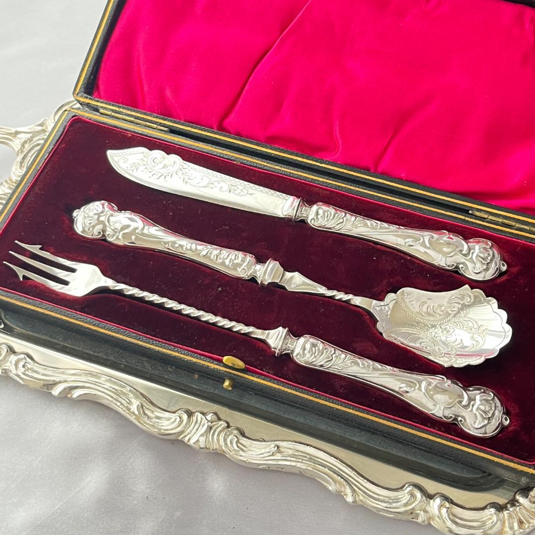 【英国】【純銀ハンドル】プレザーブスプーン / ピクルスフォーク /バターナイフ