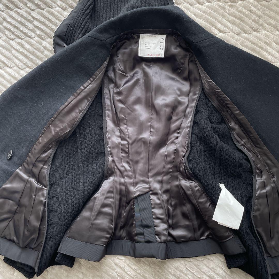 sacai ぺプラム ウールメルトン ニットドッキング ライダースジャケット