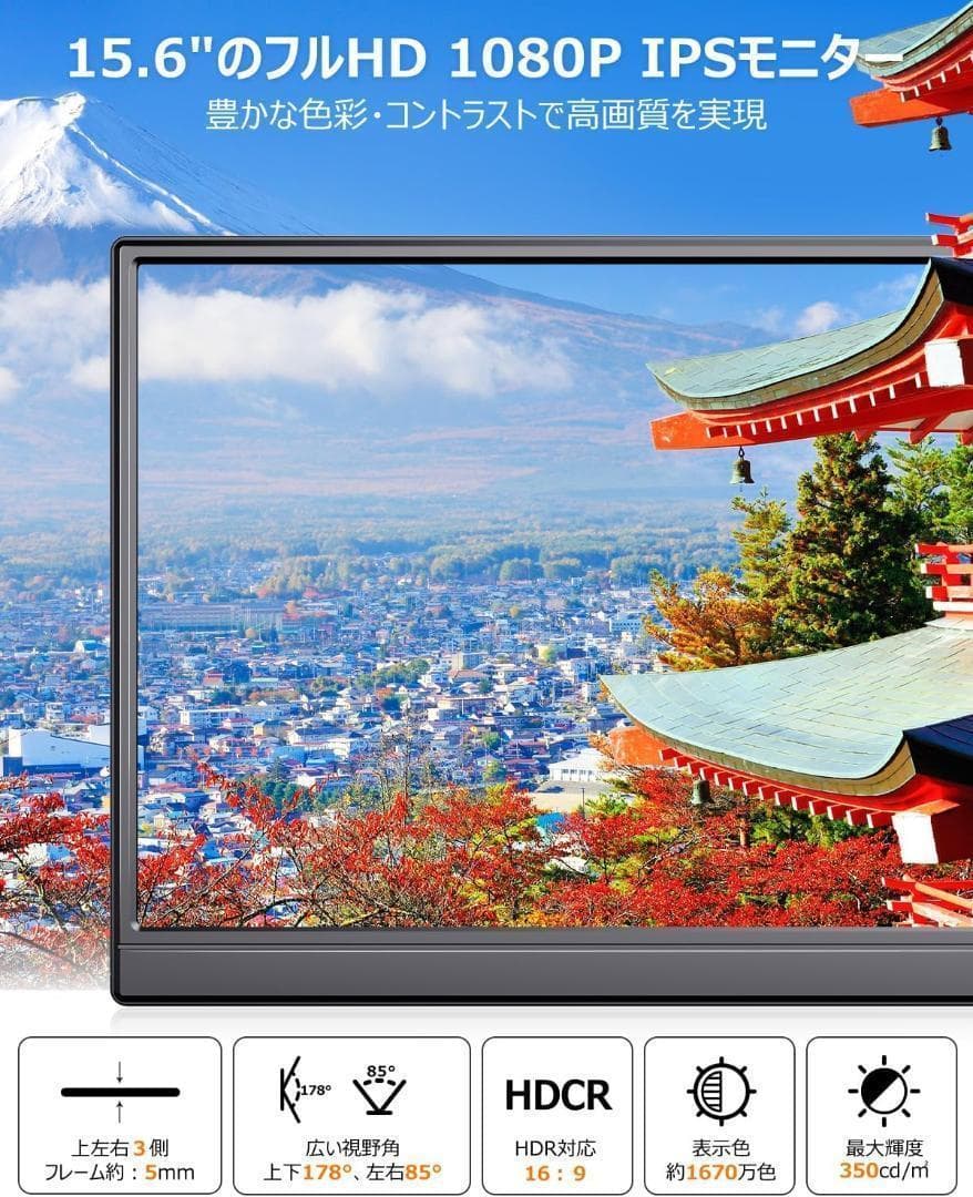 653 モバイルモニター 15.6インチ フルHD スタンド カバー 薄型 軽量