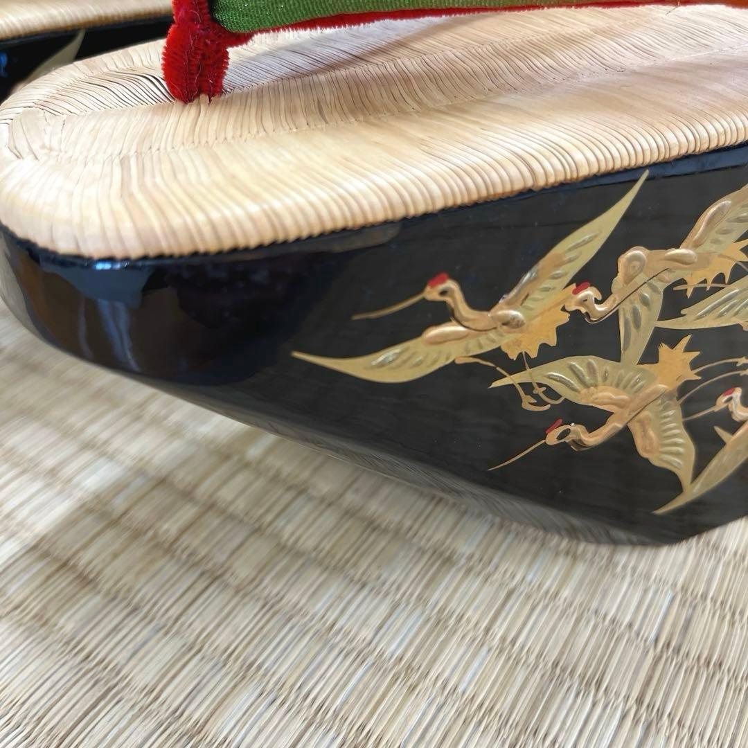 七五三 ぽっくり 七歳 飛鶴 漆金蒔絵 本畳 (未使用品)