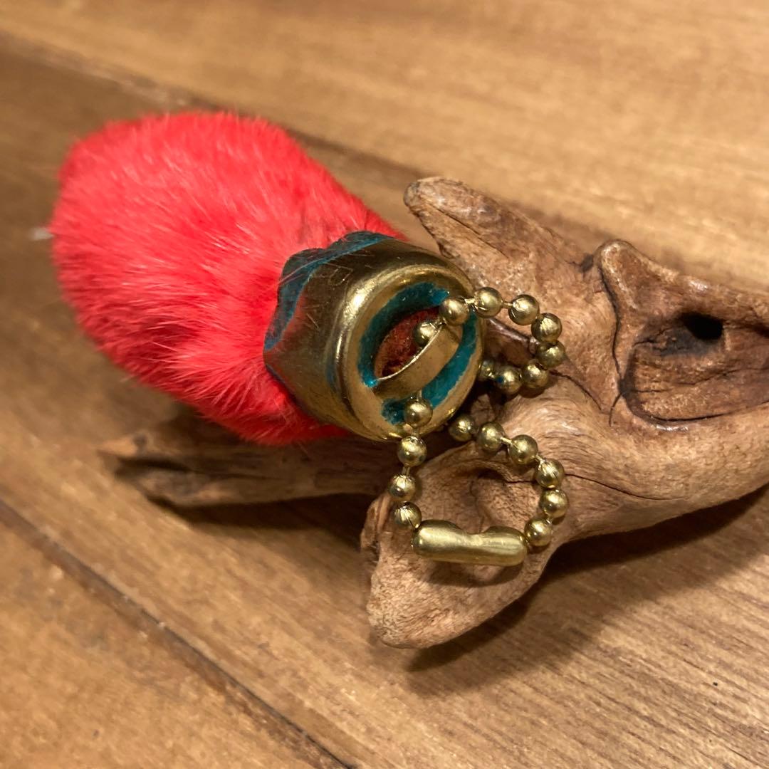 USA製 ビンテージラビットフットキーチェーン ラッキーチャーム　アメリカ　赤染