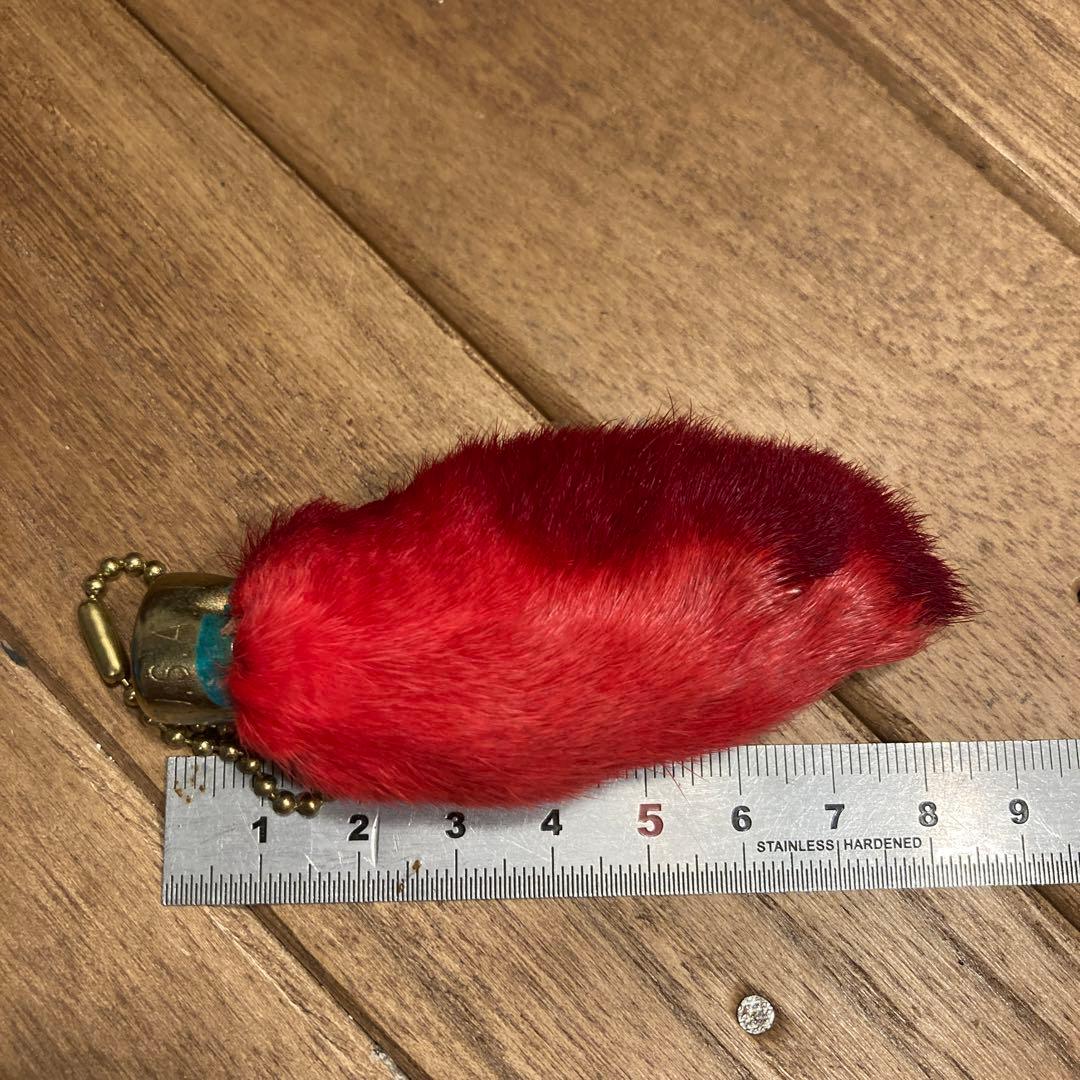 USA製 ビンテージラビットフットキーチェーン ラッキーチャーム　アメリカ　赤染