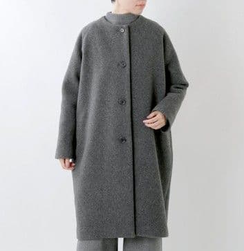 TRAVAIL MANUEL ソフトメルトンノーカラーコート黒美品