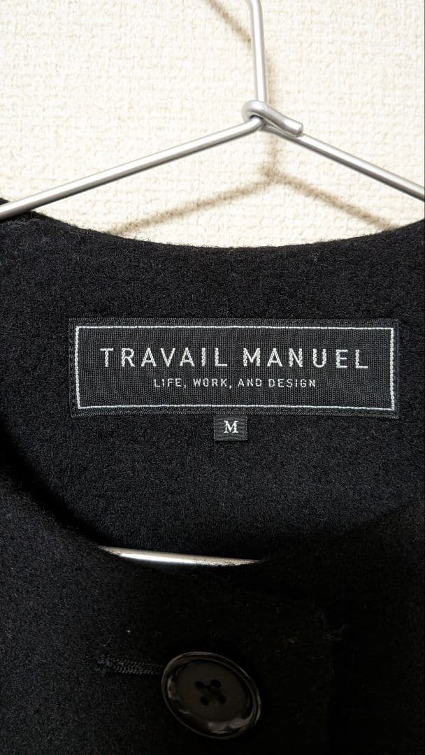 TRAVAIL MANUEL ソフトメルトンノーカラーコート黒美品