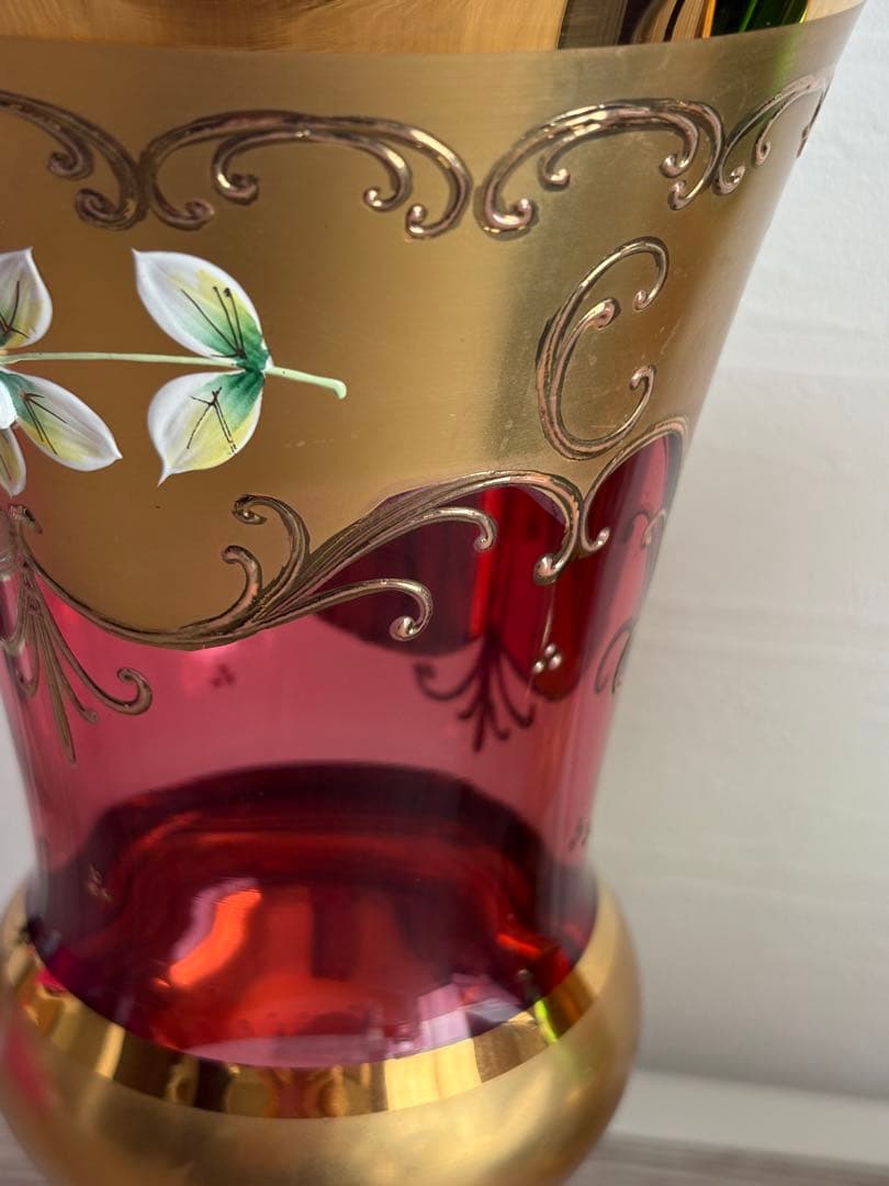 ベネチアングラス 花瓶 2点ペアセット エナメル彩 ムラーノ島 ヴィンテージ