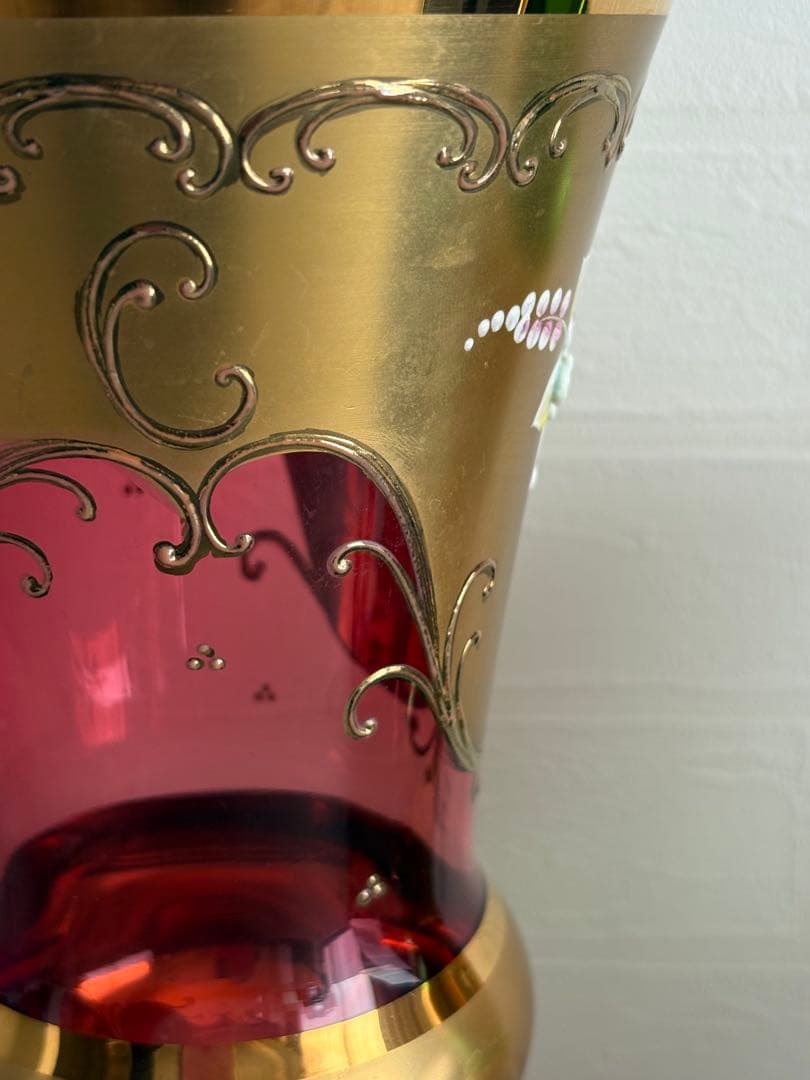 ベネチアングラス 花瓶 2点ペアセット エナメル彩 ムラーノ島 ヴィンテージ