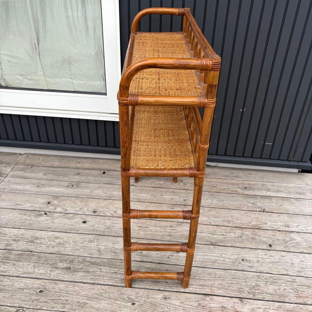 昭和レトロ 籐家具 ラタン 2段オープンシェルフ 飾り棚 フラワーラック 古家具