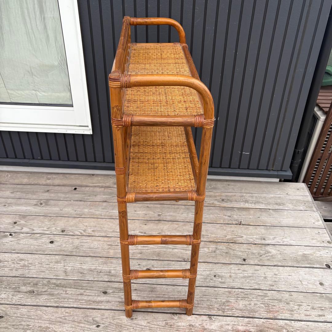 昭和レトロ 籐家具 ラタン 2段オープンシェルフ 飾り棚 フラワーラック 古家具