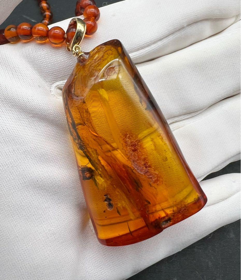ヴィンテージ ネックレス 琥珀 ペンダント K18 アンティークアクセサリー