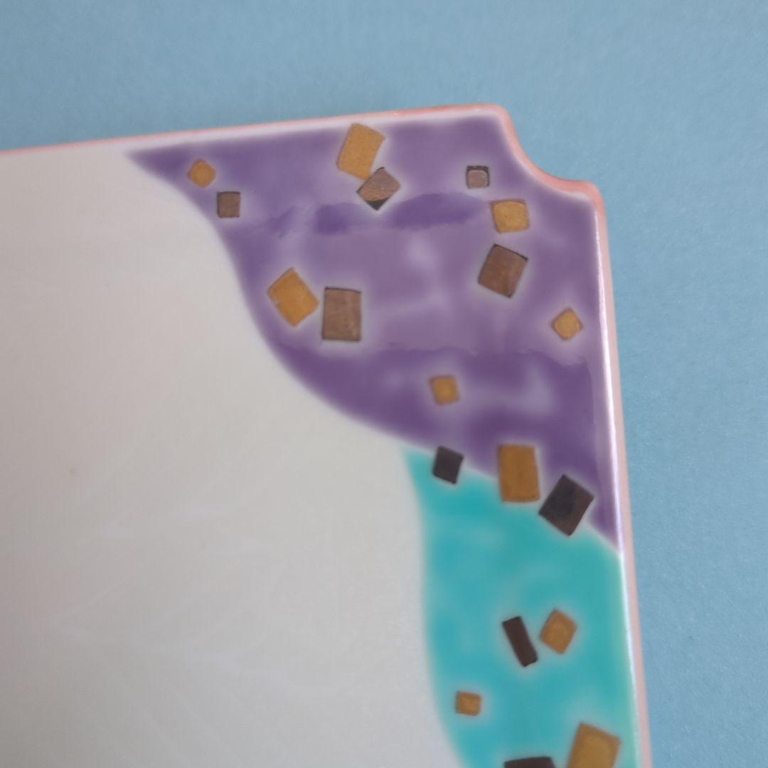 有田焼　華楽窯　花と波の溝が綺麗な青紫装飾の陶磁器皿6枚セット