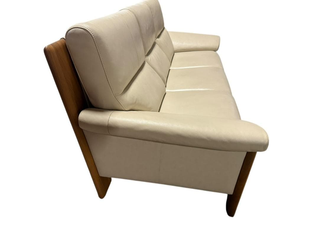 ◻【美品】karimoku 3人掛けソファ 本革張り ZU4853 ソファのみ