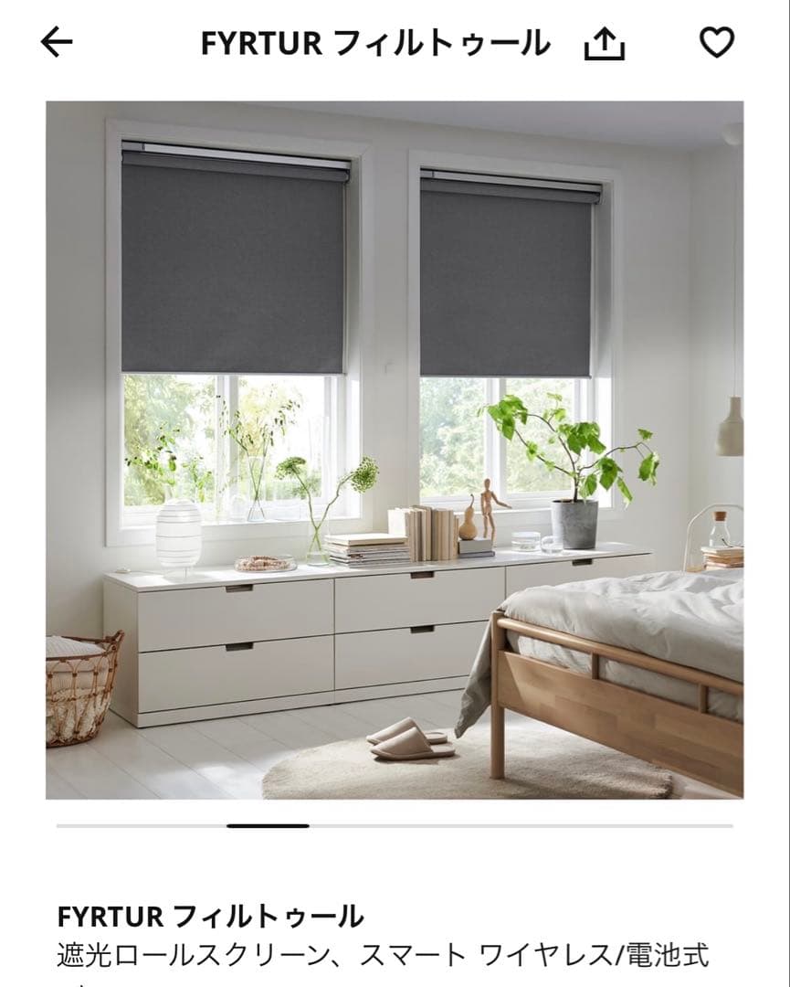 FYRTUR 電動ロールスクリーン グレー60x195 cm