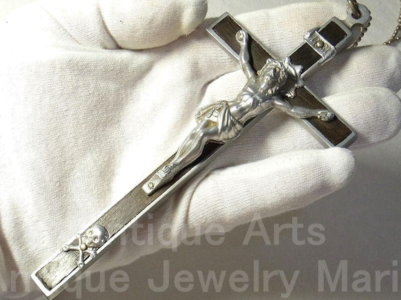 c1592【大型サイズ】フランス アンティーク クロス（軽金属＋黒檀）