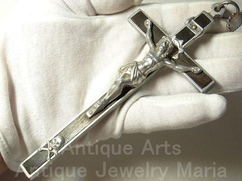 c1592【大型サイズ】フランス アンティーク クロス（軽金属＋黒檀）