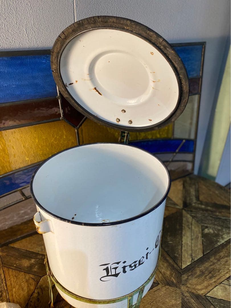 希少 ホーロー缶 ゴミ箱 ガーデン アンティーク ビンテージ 昭和レトロ 当時物