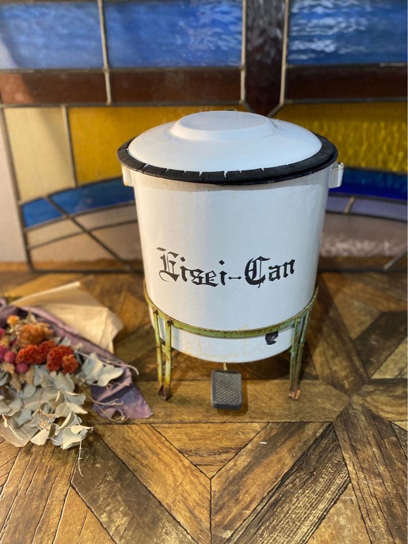 希少 ホーロー缶 ゴミ箱 ガーデン アンティーク ビンテージ 昭和レトロ 当時物