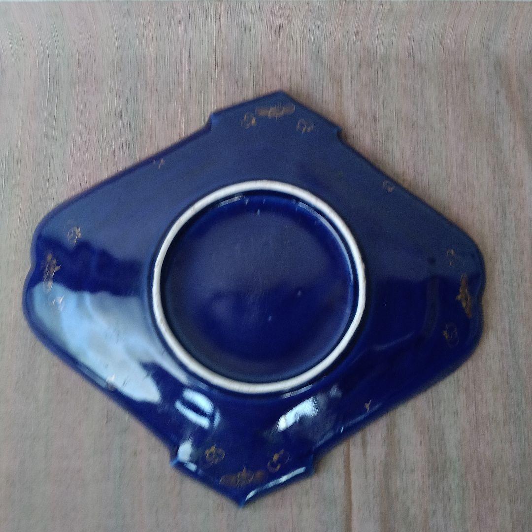 （希少）　明治伊万里　オールド香蘭社？　瑠璃花鳥菱形変形皿　　有田焼