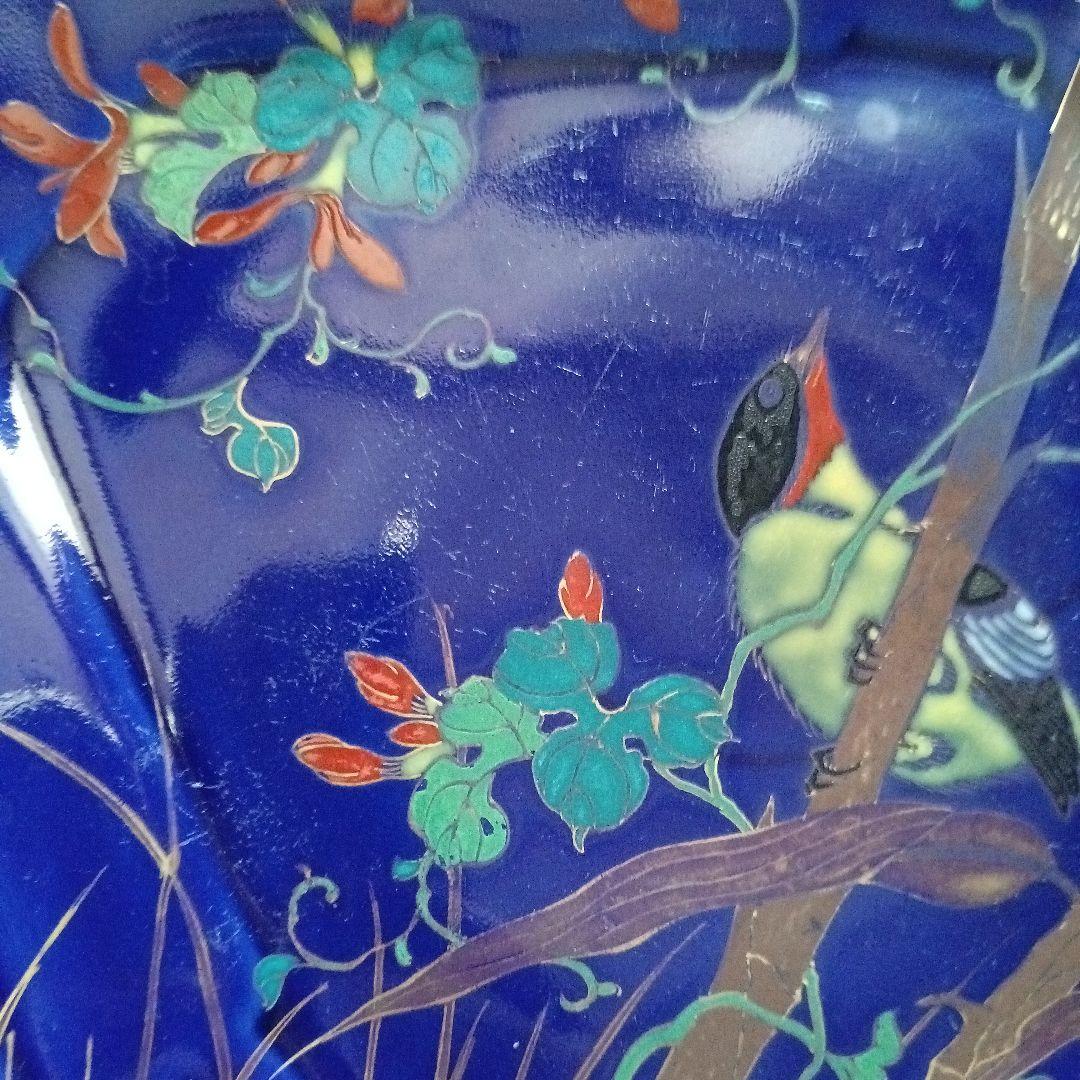 （希少）　明治伊万里　オールド香蘭社？　瑠璃花鳥菱形変形皿　　有田焼