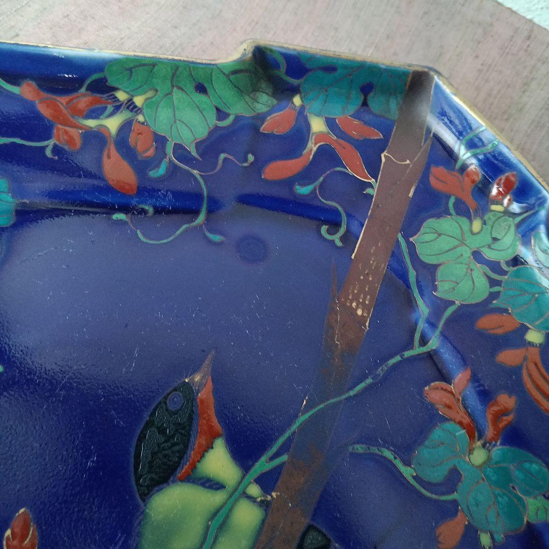 （希少）　明治伊万里　オールド香蘭社？　瑠璃花鳥菱形変形皿　　有田焼