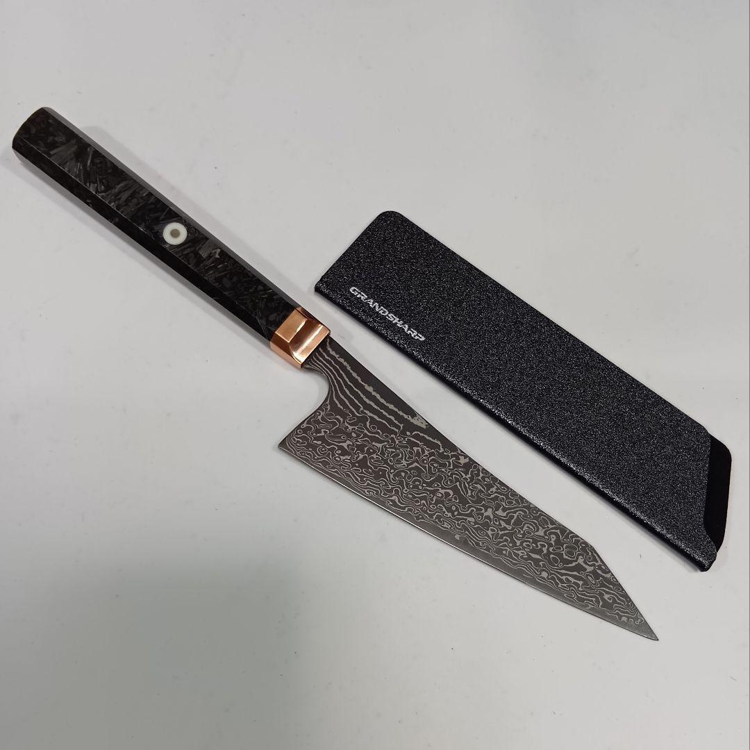 V金10号 ダマスカス67層 牛刀 黒染 切付 捌きペティナイフ 14cm 包丁