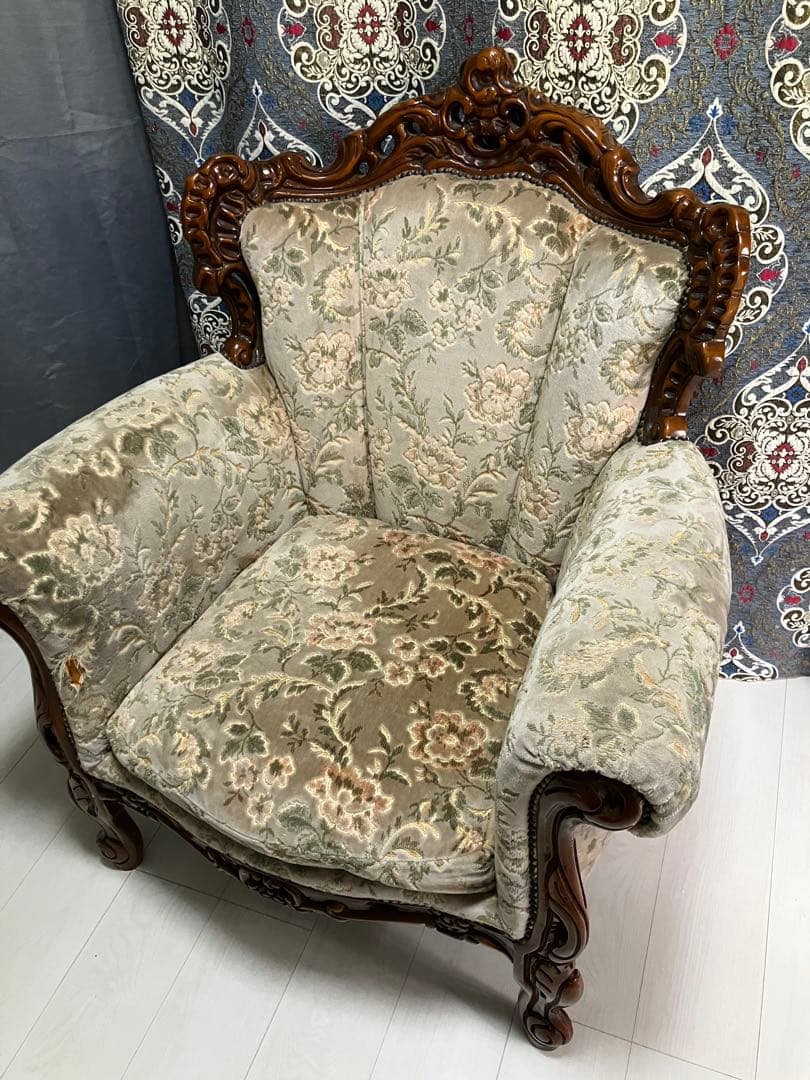 新年SALE～1/5迄☆ロココ調☆アンティークソファ☆どっしり重厚感