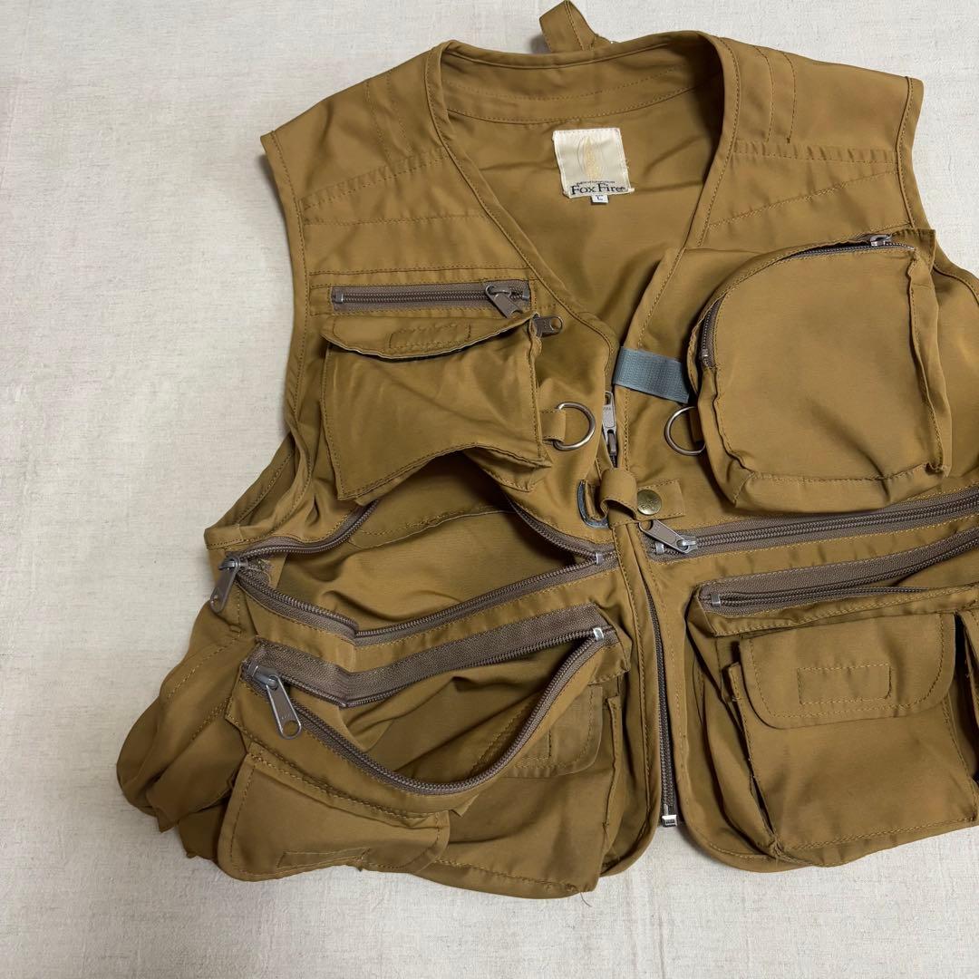 FOX FIRE 旧ロゴ　 フィッシングベスト 迷彩ポケット付き　Lサイズ