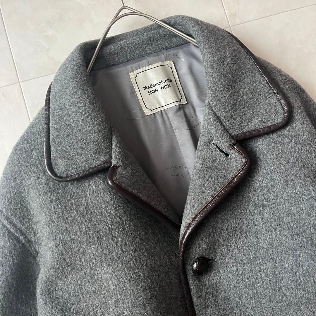 マドモアゼルノンノン　ウールコートジャケット　くるみボタン　グレー