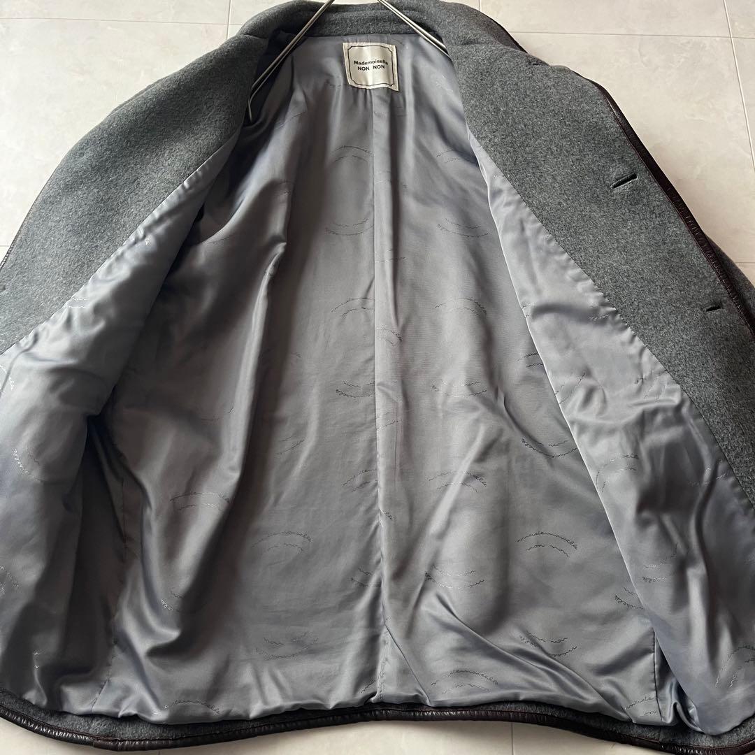 マドモアゼルノンノン　ウールコートジャケット　くるみボタン　グレー