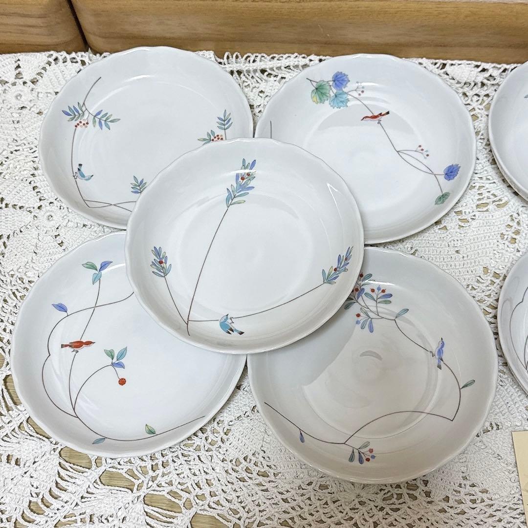 09 未使用　香蘭社　小鳥の詩　中皿5個セットと小鉢5個セット　ケーキ皿　食器