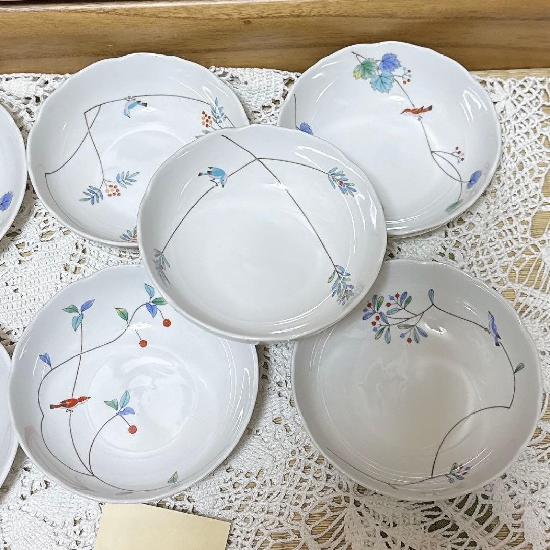 09 未使用　香蘭社　小鳥の詩　中皿5個セットと小鉢5個セット　ケーキ皿　食器