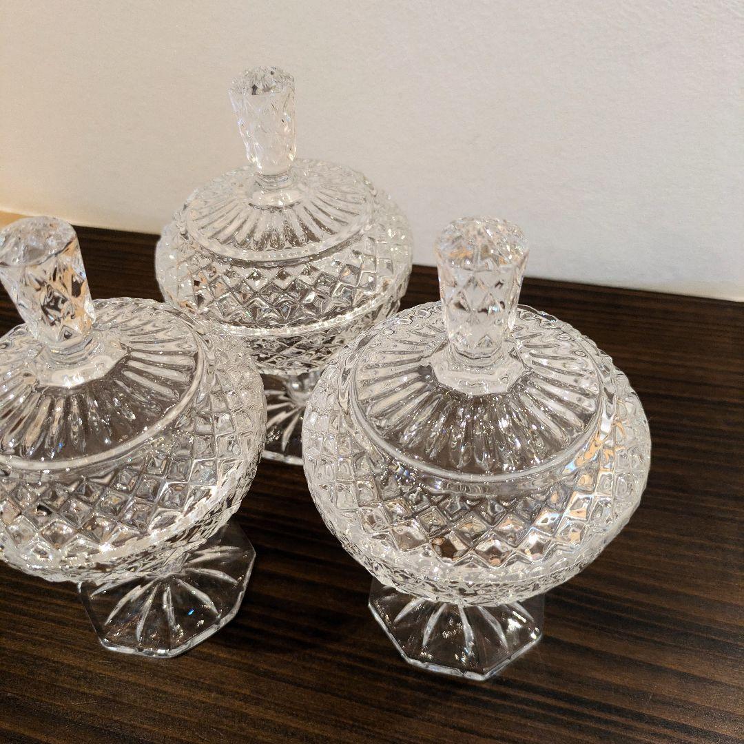 クリスタルガラス 蓋付きデザートカップ 3個セット