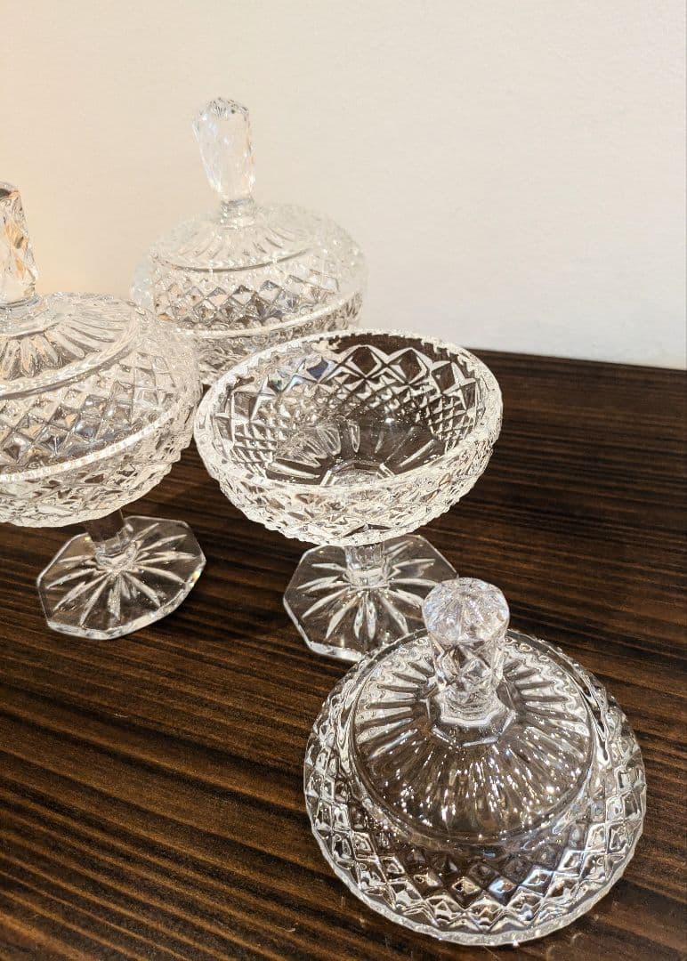 クリスタルガラス 蓋付きデザートカップ 3個セット