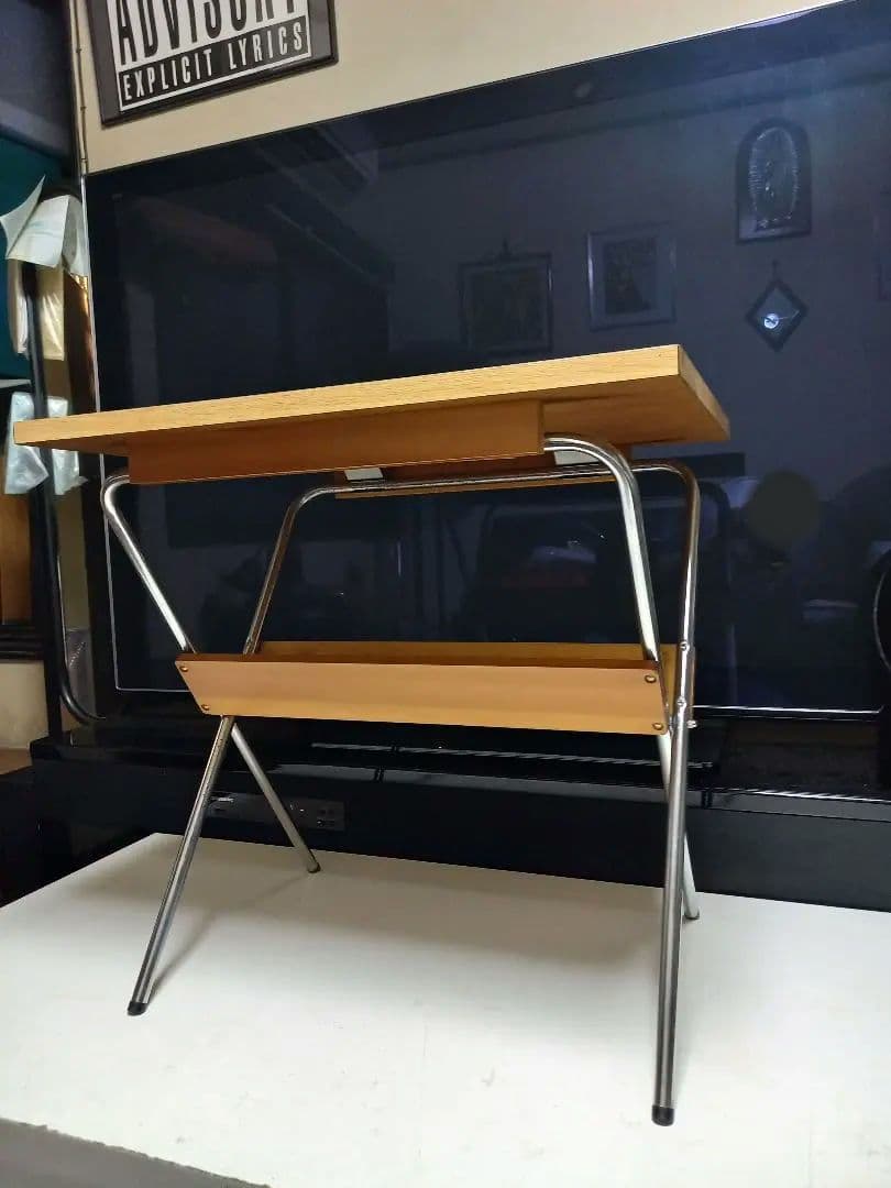 1980's　ミッドセンチュリー　モダン　メタル　ウッド　折り畳み式　テーブル