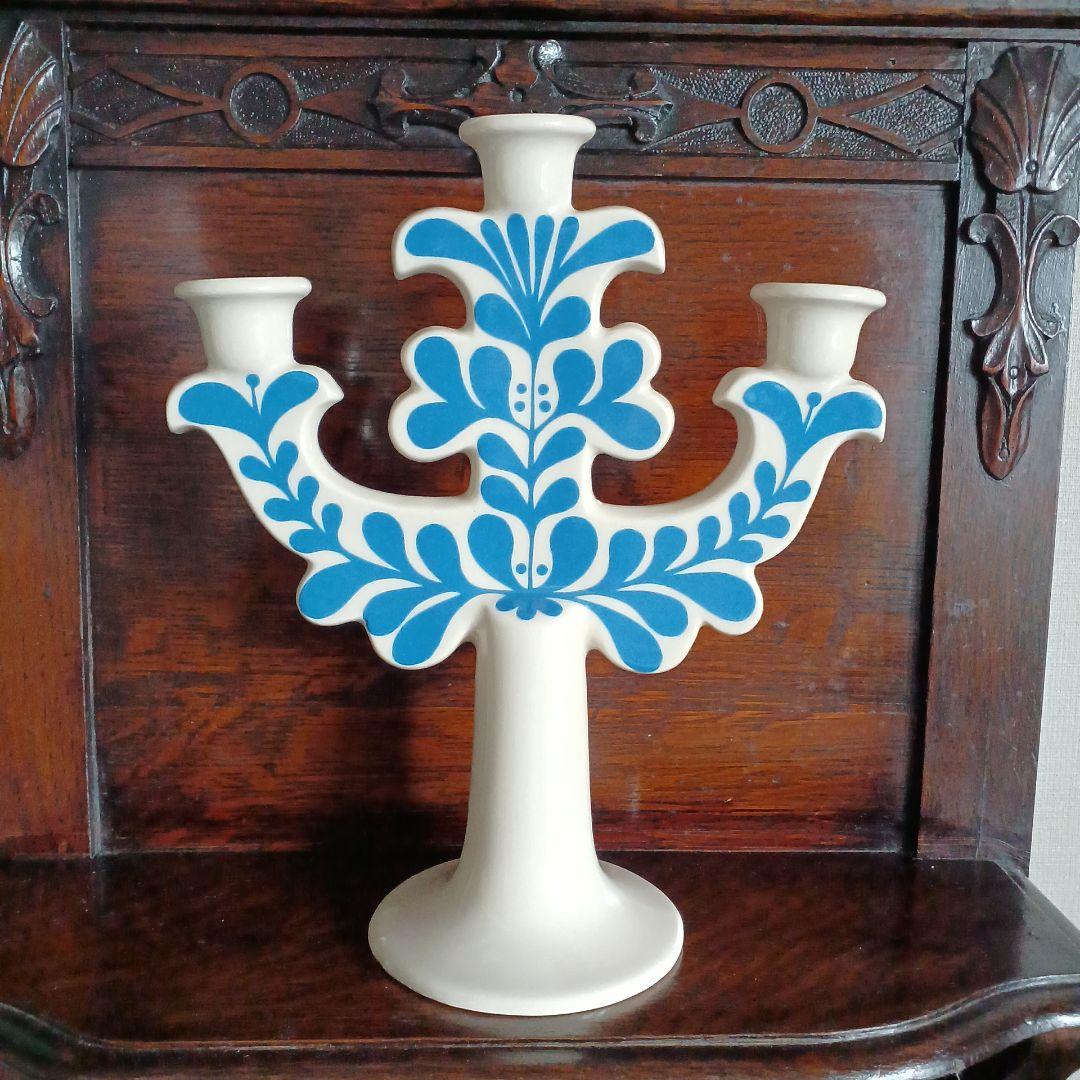 リサラーソン)　青い花の可愛い3本立てのキャンドルスタンド（訳あり)