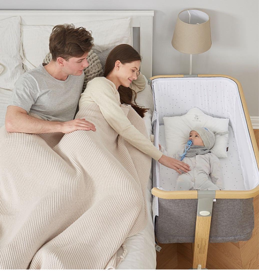 キャスター付きベビーベッド ベージュ　HZDMJ