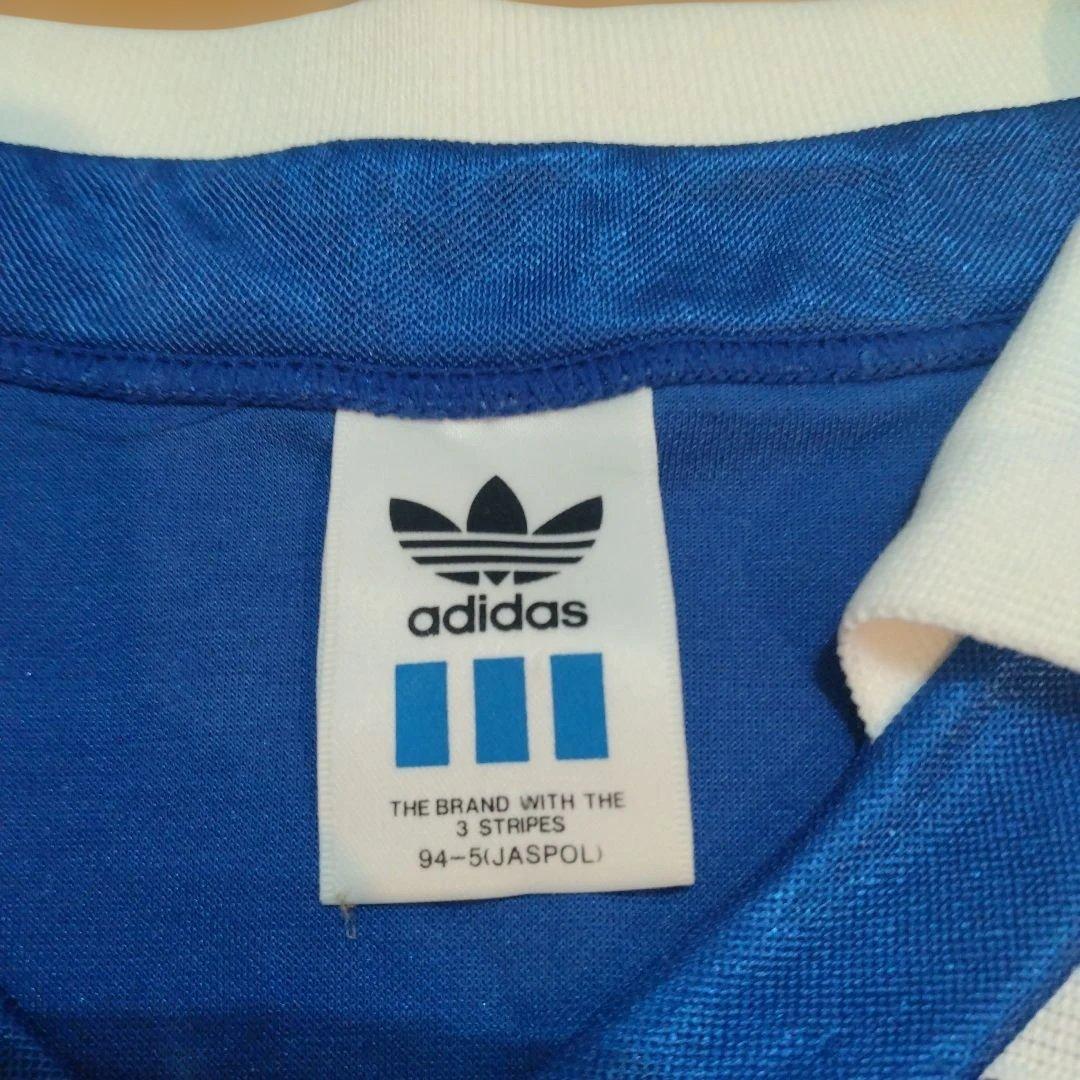 adidas トリコロール長袖シャツ 青