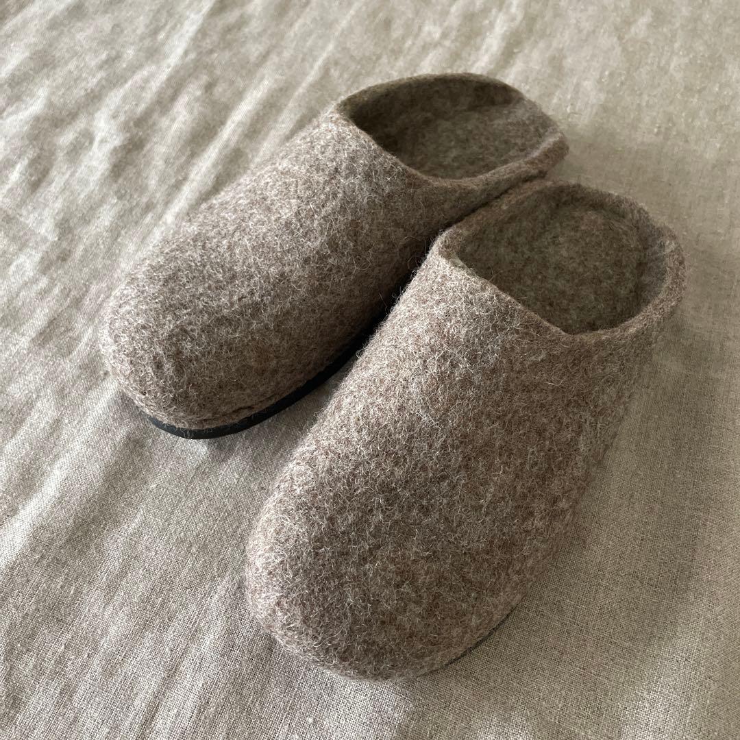 未使用 Hemskor（ヘムスコー）羊毛フェルトルームシューズ（踵なし）袋付き