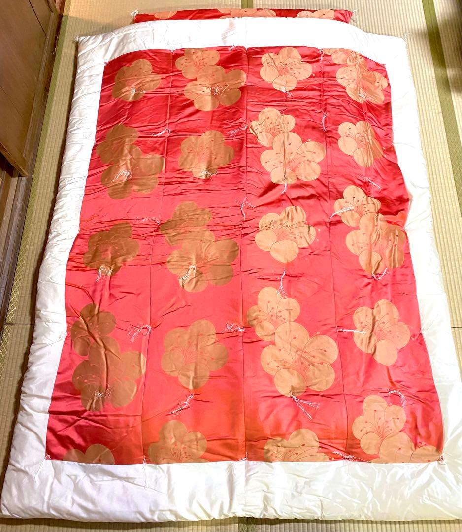 【未使用】日本製　シルク　高級婚礼布団（掛・敷布団セット）絹　真綿　シングル