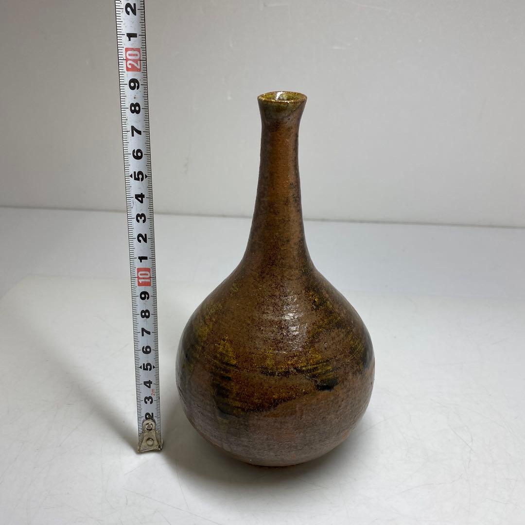 人間国宝 松井康成作 灰釉鶴首花生 共箱 高さ約19cm タトニ