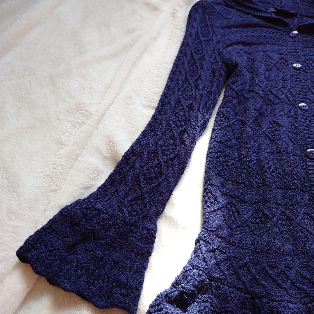 美品【ピンクハウス】フード付きニットロングカーディガン　パーカーセーター　フレア