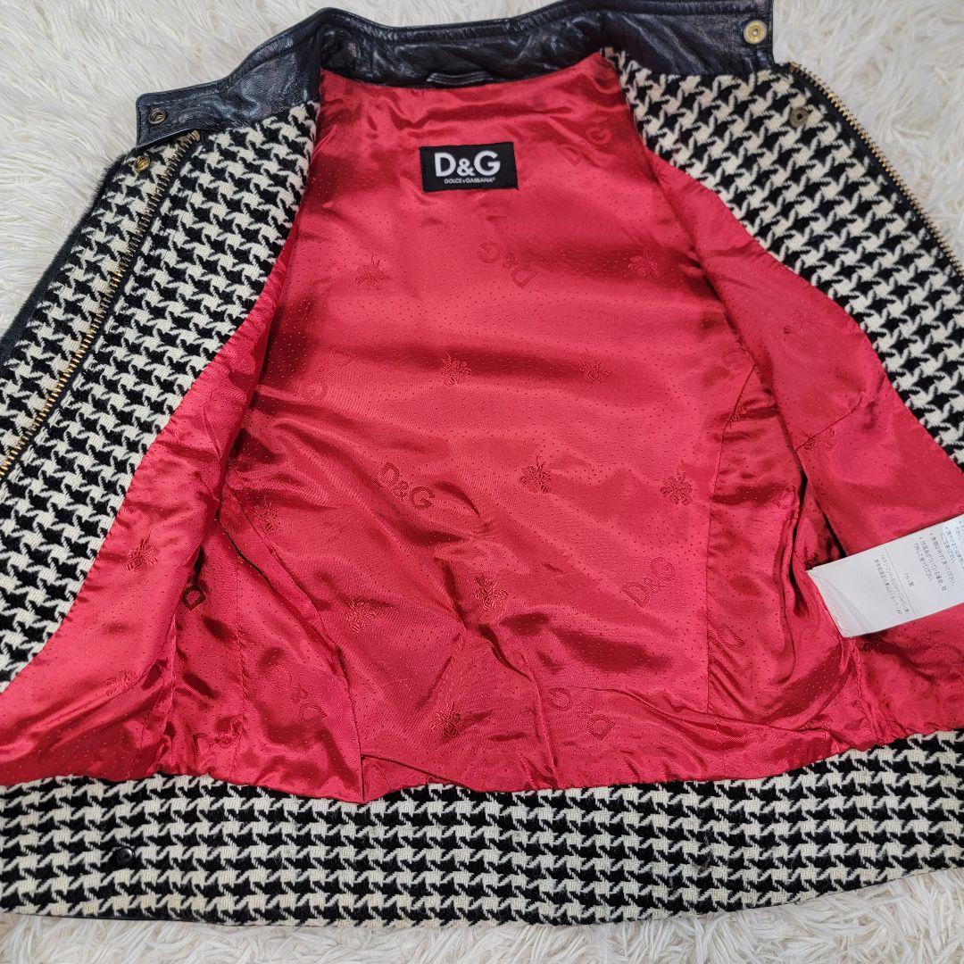 美品 DOLCE&GABBANA シングルライダース ハラコ 千鳥格子 ロゴ総柄