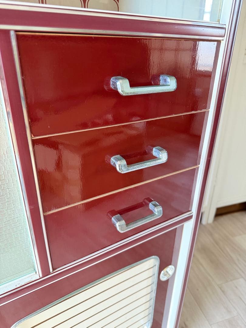 昭和レトロ レトロポップ 食器棚 ガラスキャビネット 木製 キッチン収納 大