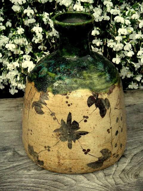 ♥時代　織部　大徳利　時代箱つき　花瓶　花器　古玩　中国　レトロ　アンティーク