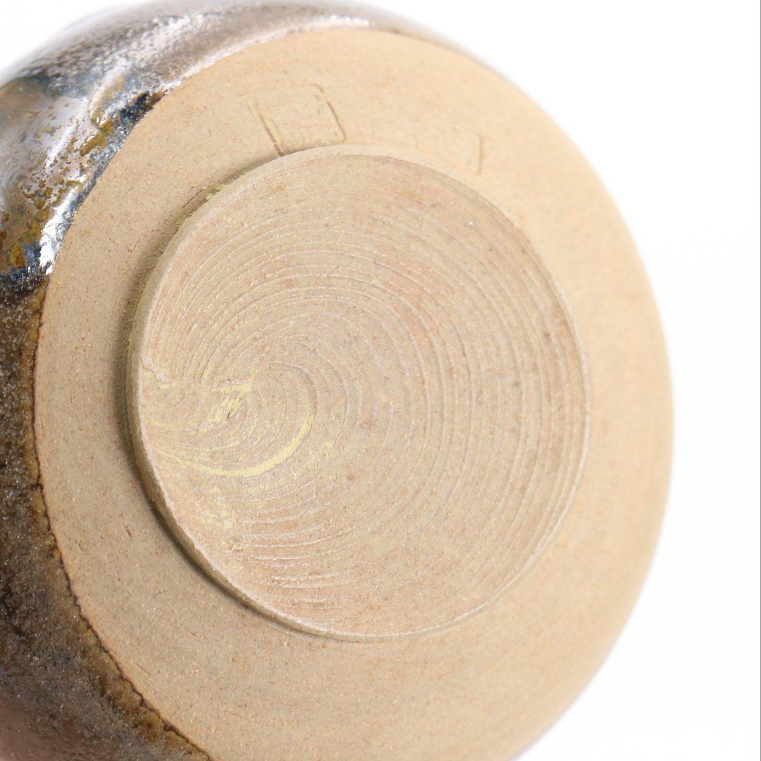 笹山登古作 高取焼 鶴首茶入 利休梅緞子仕覆 茶道具 共箱　V910　N9