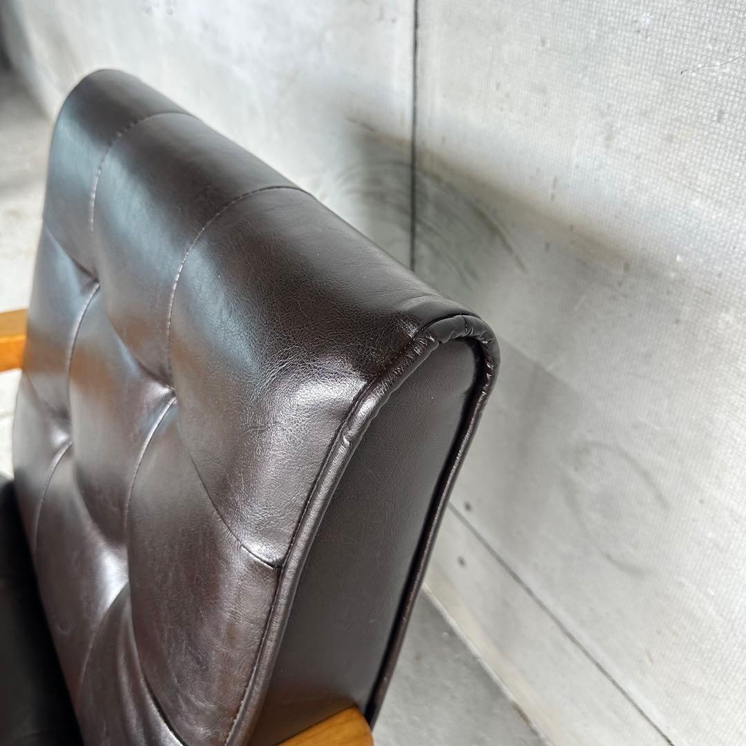 ✦昭和レトロ✦喫茶店風 木肘ソファ｜ブラックPUレザーチェア ヴィンテージ家具