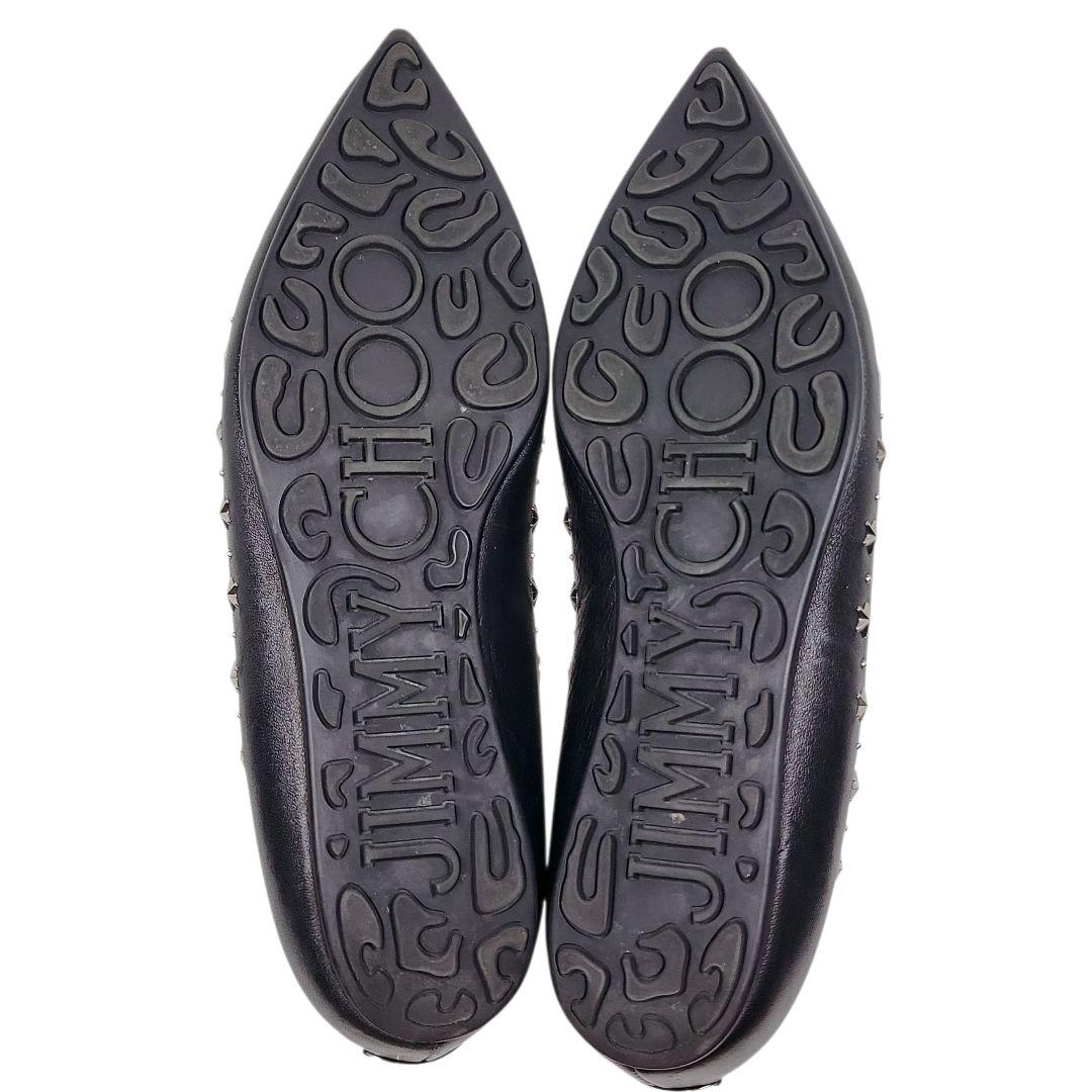 ジミーチュウ　パンプス　約24㌢　フラット　スタッズ　ポインテッドトゥ　レザー