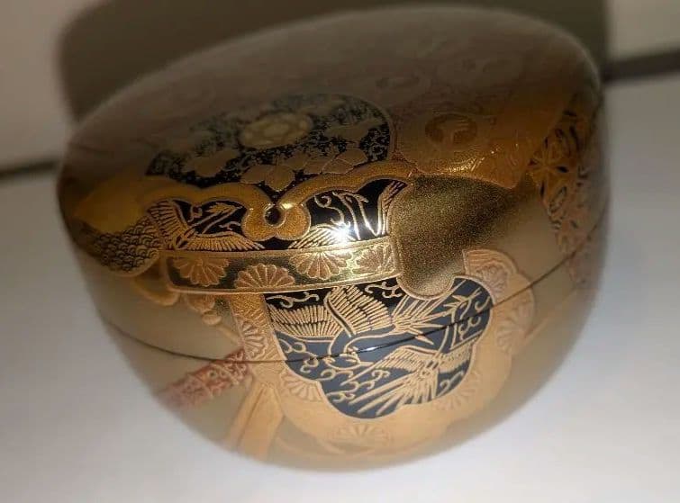 『舞楽蒔絵』平棗　小百合作　輪島塗　内金梨子地　高小百合　塗師茶道具茶器共布共箱