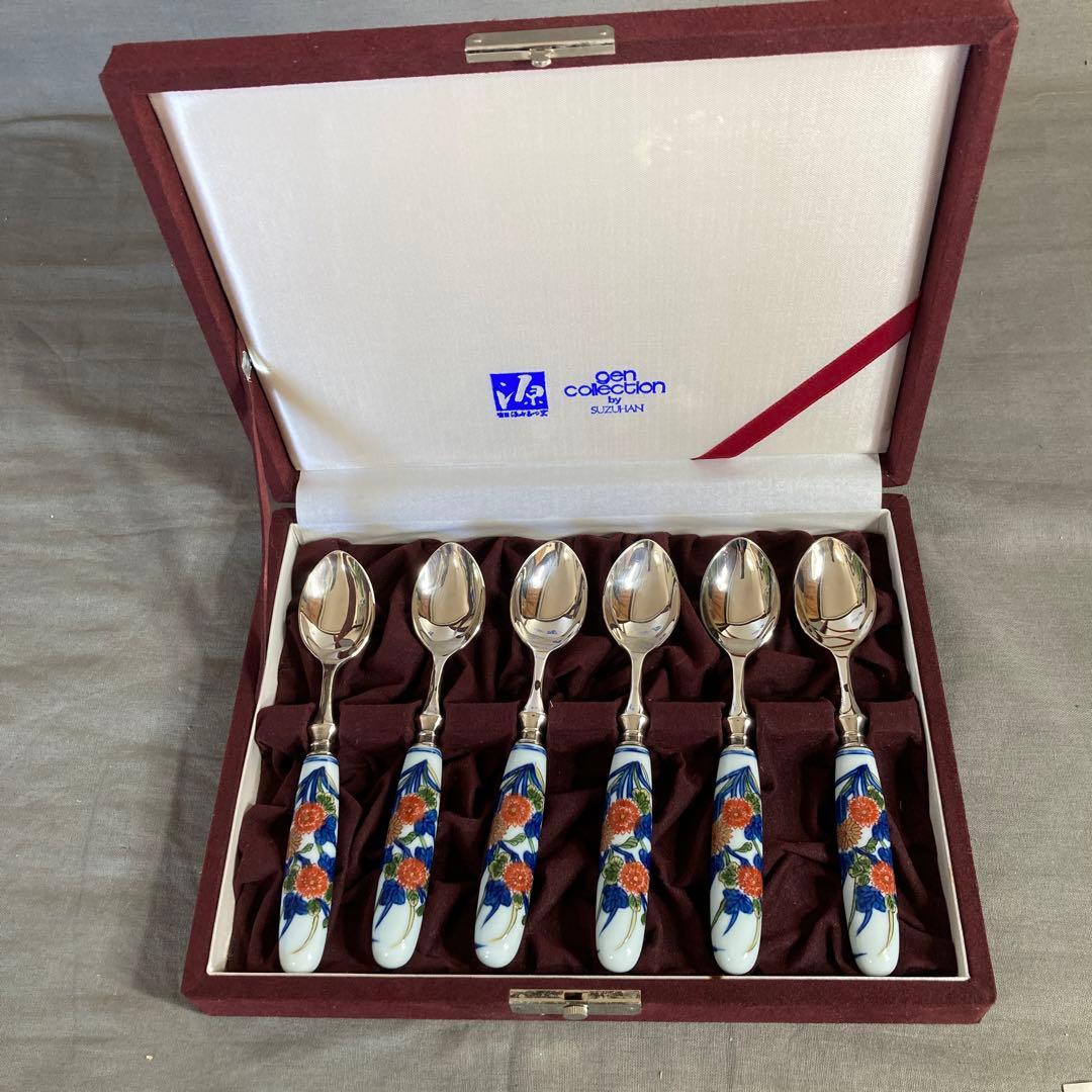 【源右衛門】古伊万里の伝統　名窯　舘林源右衛門作　古伊万里菊絵　スプーン六本揃