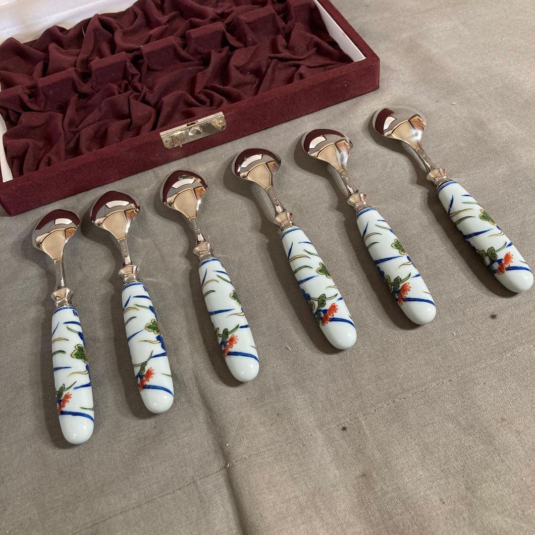 【源右衛門】古伊万里の伝統　名窯　舘林源右衛門作　古伊万里菊絵　スプーン六本揃