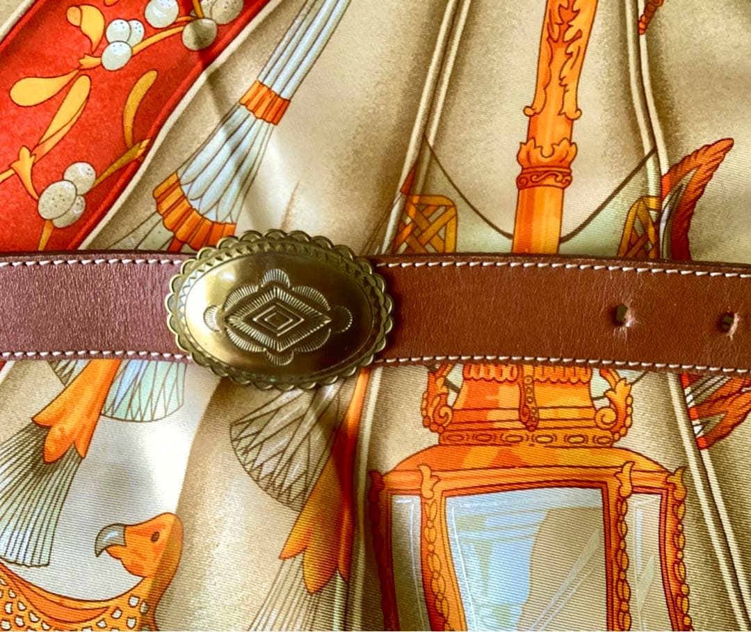 ヴィンテージ コンチョベルト ウエスタン レザーベルト 本革 ネイティブ 個性派